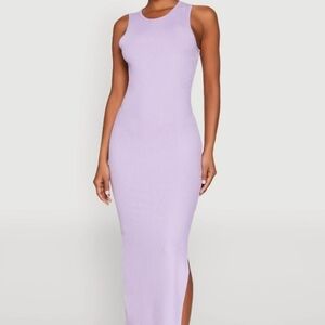 Flattering Lavender Ribbed Knit Maxi Tank Dress